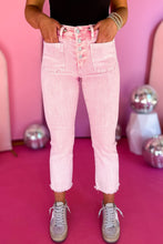 Pink Multi Buttons Raw Edge Crop Jeans