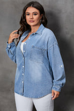 Sky Blue Curvy Button-Up Denim Shacket