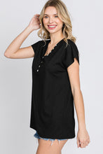 Front Button Stretch V-Neck Tee