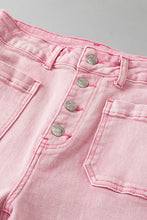 Pink Multi Buttons Raw Edge Crop Jeans