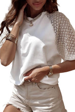 White Pointelle Lace Half Sleeve Crew Neck Tee