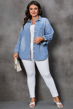 Sky Blue Curvy Button-Up Denim Shacket