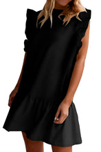 Black Flutter Sleeve Crew Neck Shift Dress