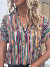 Striped Notched Short Sleeve Top