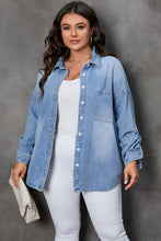 Sky Blue Curvy Button-Up Denim Shacket