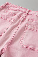 Pink Multi Buttons Raw Edge Crop Jeans