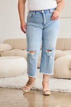 Tummy Control High Waist Raw Hem Distressed Jeans