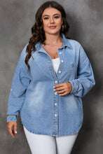 Sky Blue Curvy Button-Up Denim Shacket