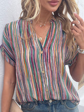 Striped Notched Short Sleeve Top