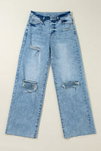 Light Blue Distressed Ripped Raw Hem Straight Jeans