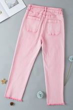 Pink Multi Buttons Raw Edge Crop Jeans