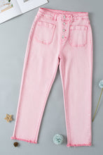 Pink Multi Buttons Raw Edge Crop Jeans