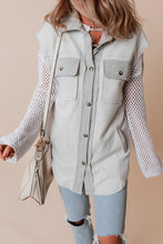 Light Grey Flap Pockets Contrast Buttons Front Jacket Vest