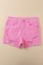 Rose Solid Color Distressed Denim Shorts