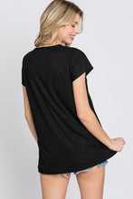 Front Button Stretch V-Neck Tee