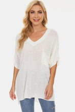 Pocketed V-Neck Half Sleeve Knit Top