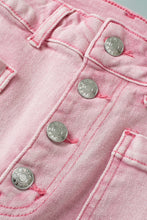 Pink Multi Buttons Raw Edge Crop Jeans