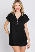 Front Button Stretch V-Neck Tee