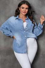 Sky Blue Curvy Button-Up Denim Shacket