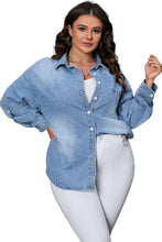 Sky Blue Curvy Button-Up Denim Shacket